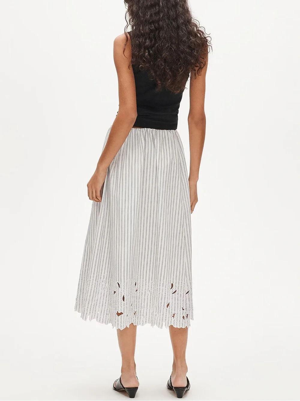 J.CREW Embroidered pull-on midi skirt in striped cotton poplin